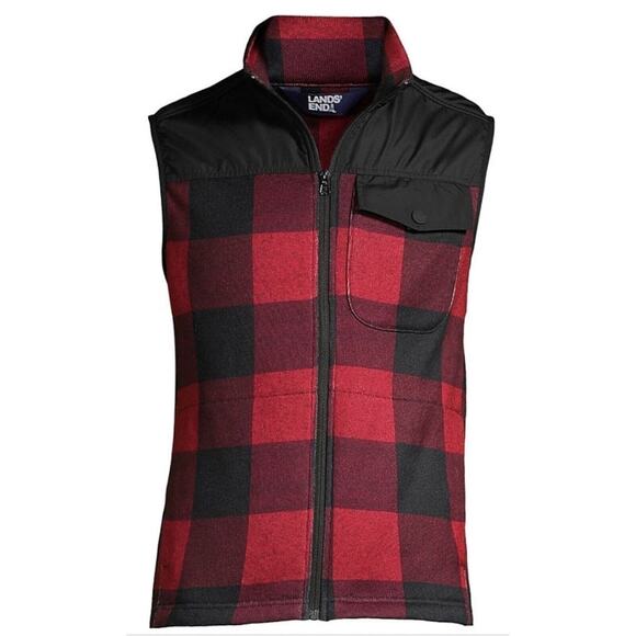 NEW Lands' End Men's Sweater Fleece Vest Red Buffalo Plaid Large 42-44 Full Zip - Picture 5 of 8